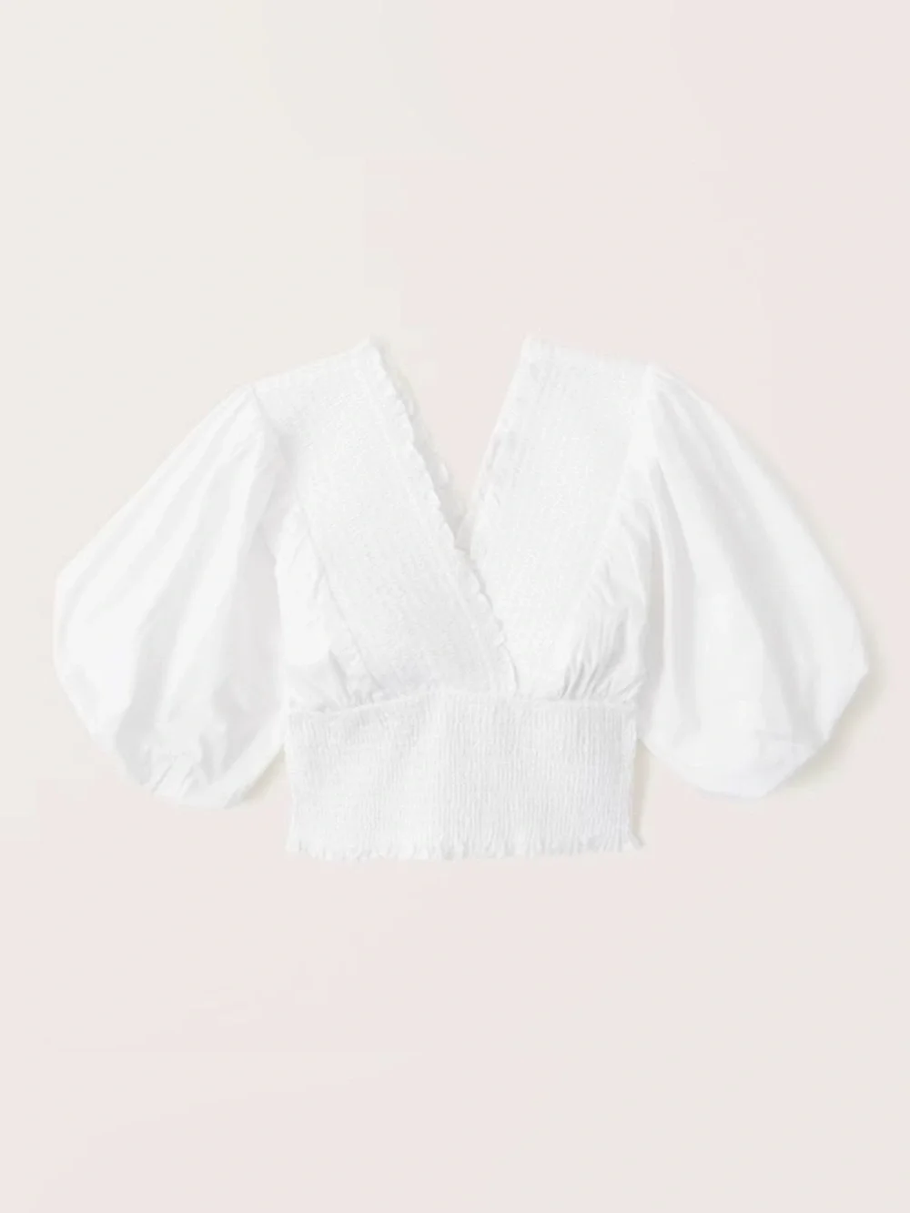 Abercrombie Smocked Poplin Puff Sleeve Top in White